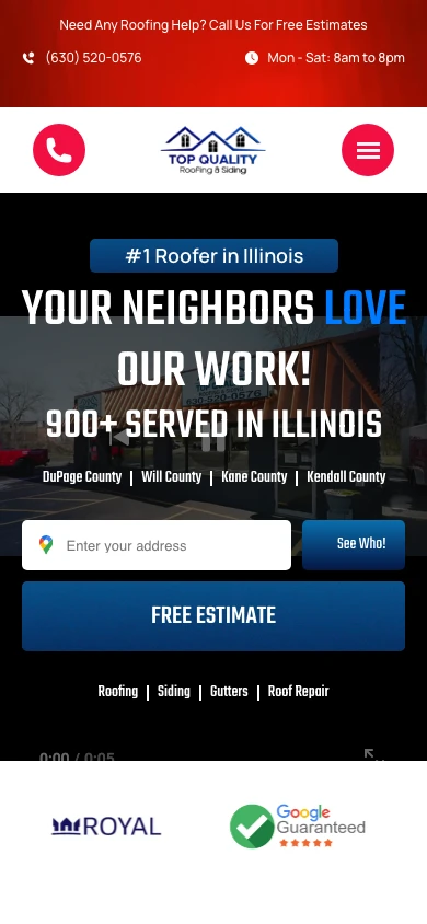 Top Quality Roofing & Siding website mobile