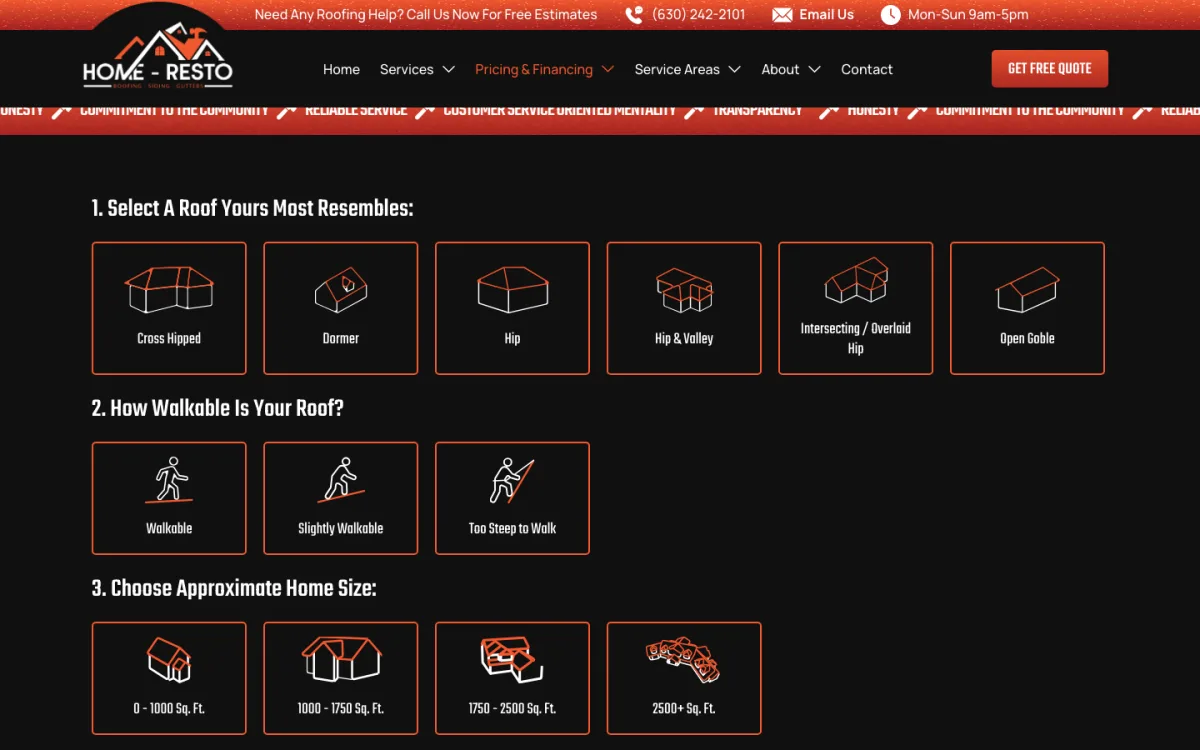 Interactive roof cost calculator — select roof type, pitch, and square footage for an instant estimate