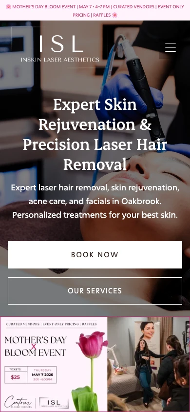 InSkin Laser Aesthetics website mobile