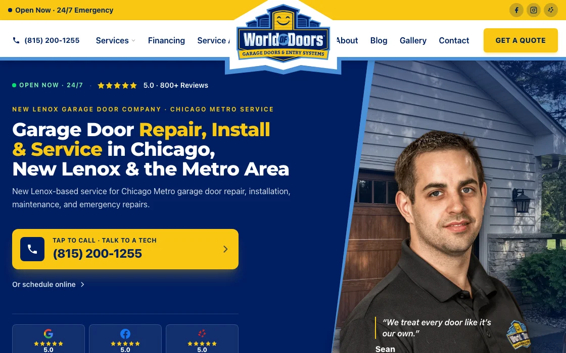 World of Doors website desktop